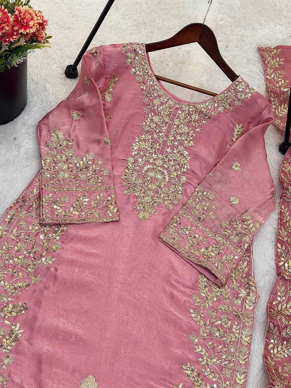 Roman Fabric Suit Set Soft Pink